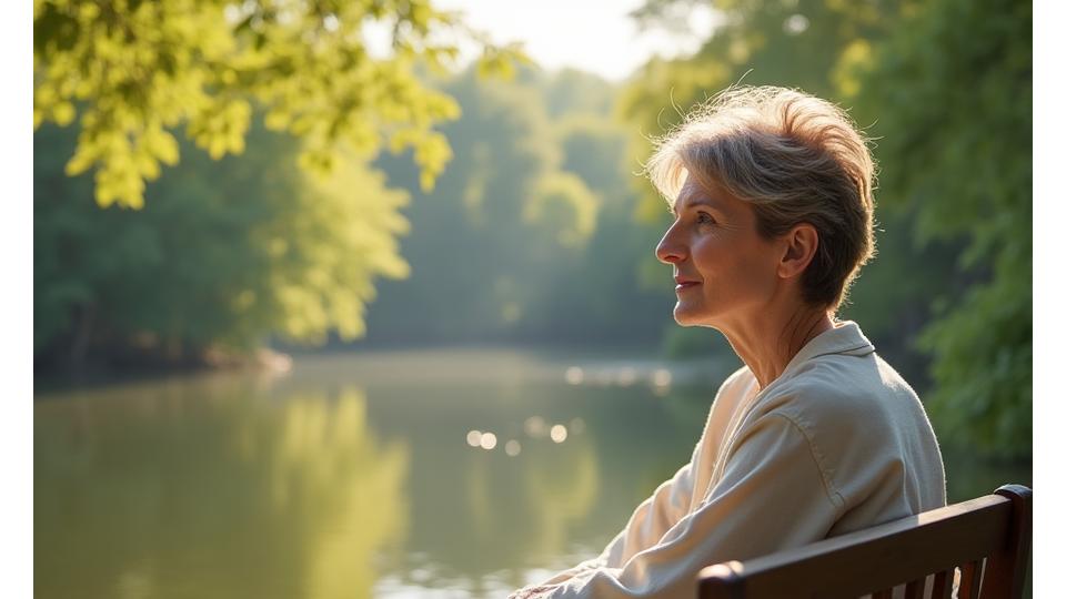 Woman enjoying a peaceful nature walk, indicating improved mental clarity and reduced stress