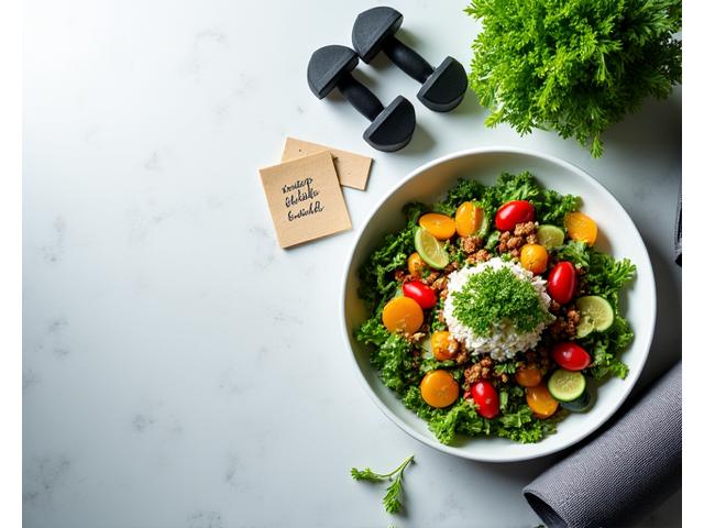 Fresh salad and dumbbells, representing personalized plans