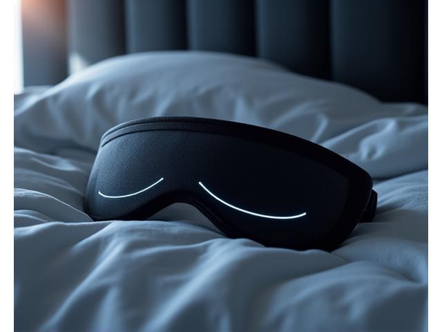 High-tech smart sleep mask on a bedside table.