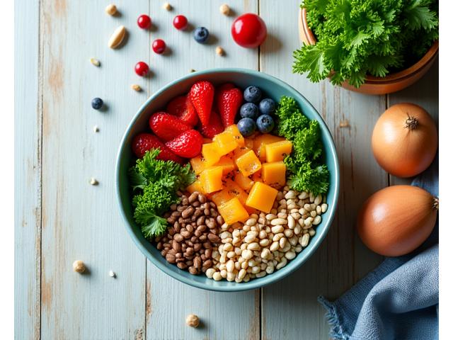 A vibrant bowl of fresh fruit and nuts, symbolizing healthy nutrition.